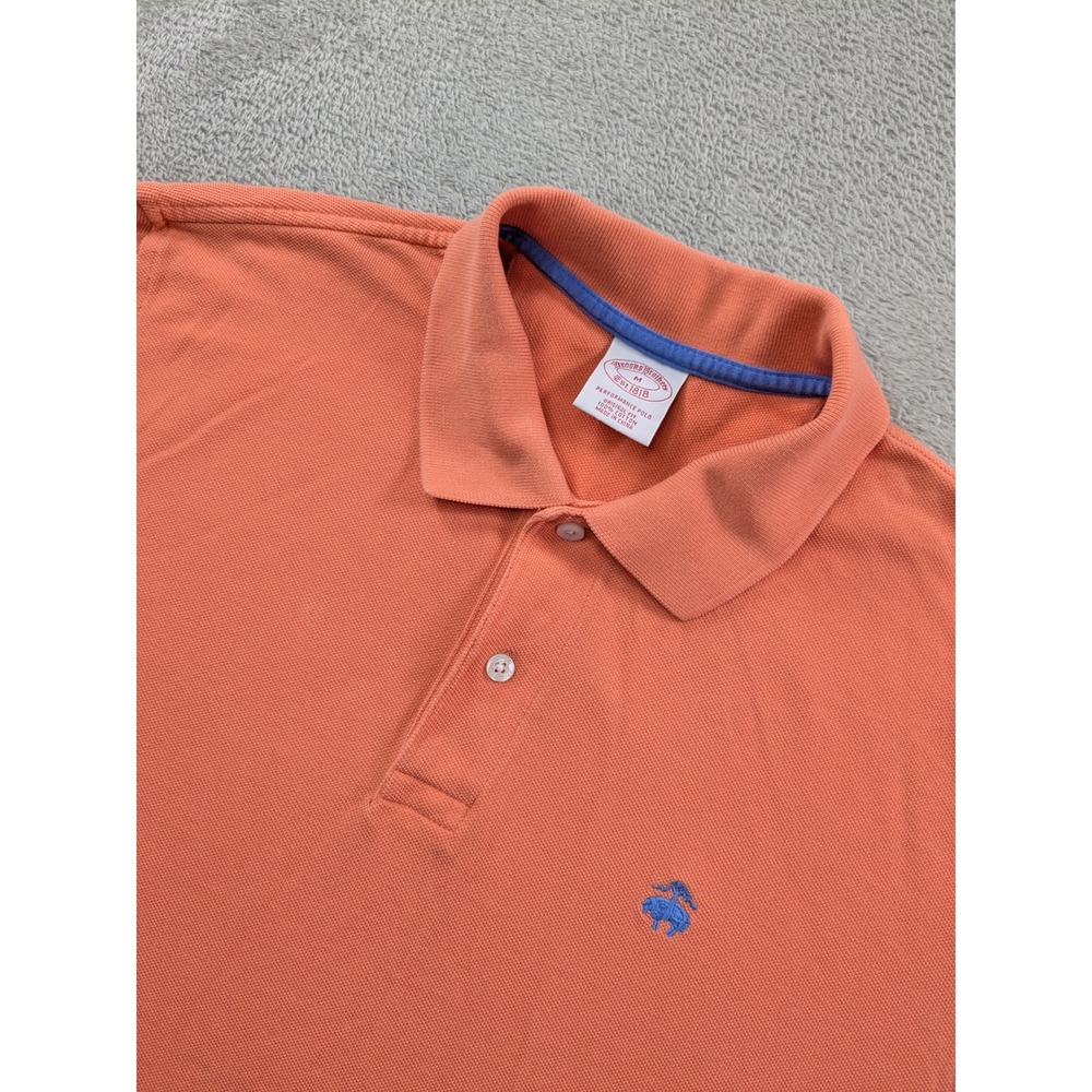 Brooks Brothers Mens Performance Polo Shirt Original Fit Orange Cotton Medium
